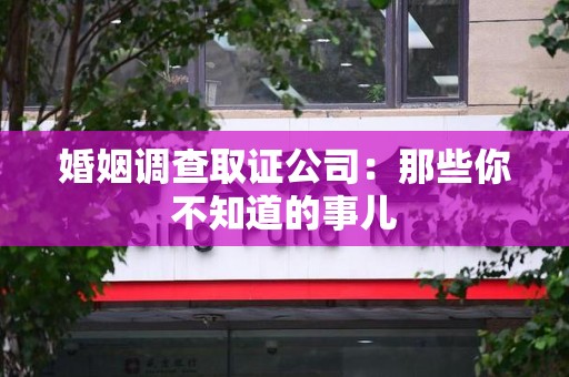 永春婚姻调查取证公司：那些你不知道的事儿