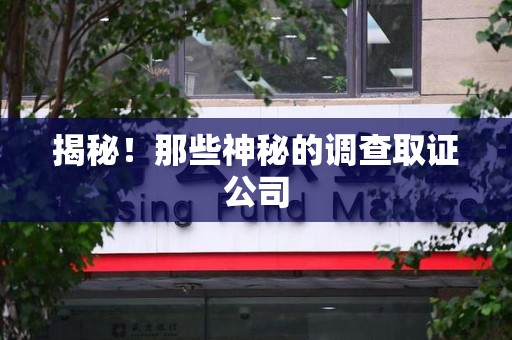 永春揭秘！那些神秘的调查取证公司